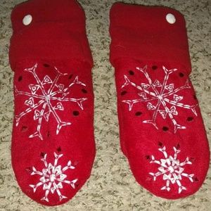 Women's Mittens Red Warm Snowflake Gloves